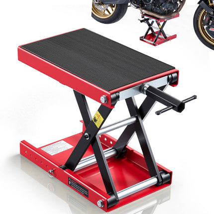 Motorcycle Scissor Lift Jack 499 kg, Wide Deck, Lock Pin