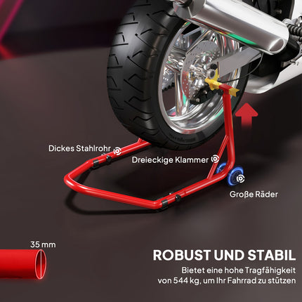 Stojan na motocykl přední/zadní, nosnost 544 kg, ocel, červený