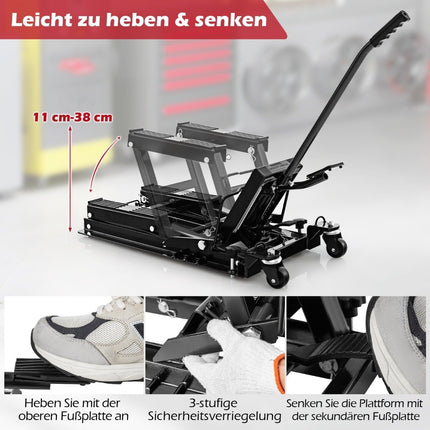 Hydraulický zvedák motocyklu do 680kg, 3stupňově výškově nastavitelný, černý