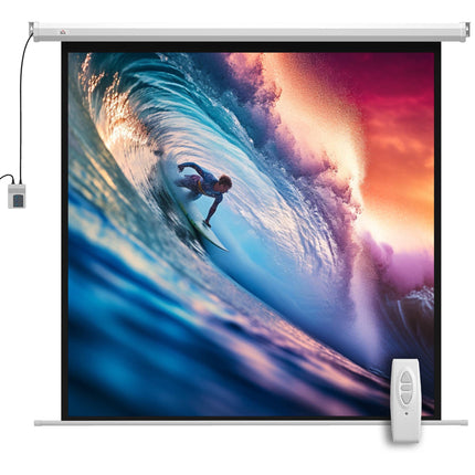 Motorized Projector Screen, 85 Inch 1:1, 4K, Remote
