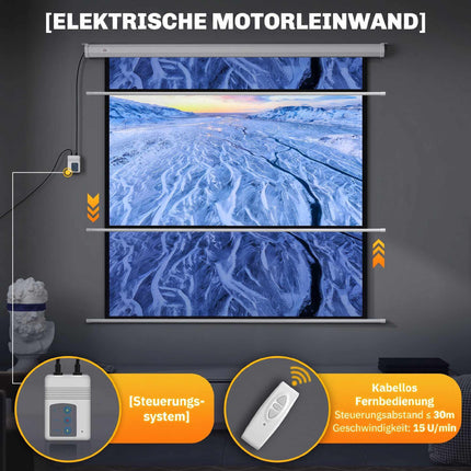 Motorized Projector Screen, 85 Inch 1:1, 4K, Remote
