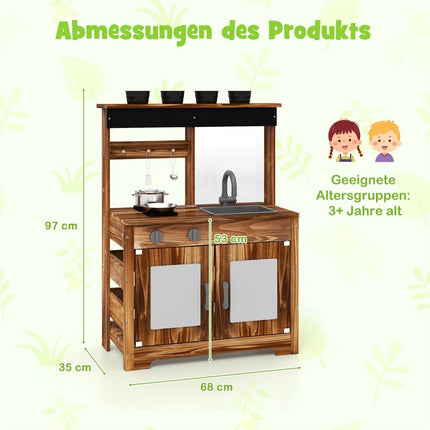 Bahenní kuchyňka pro děti venkovní dětská kuchyňka z jedlového dřeva se 4 hrnci hnědá