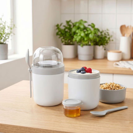 Müsli kelímky s sebou se lžičkou, 4 ks, plast bez BPA