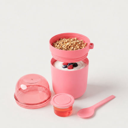 Müsli kelímky s sebou se lžičkou, 4 ks, růžové