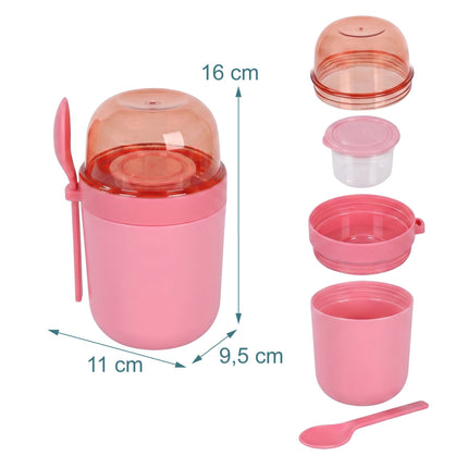 Müsli kelímky s sebou se lžičkou, 4 ks, růžové
