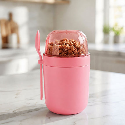 Müsli kelímky s sebou se lžičkou, 4 ks, růžové