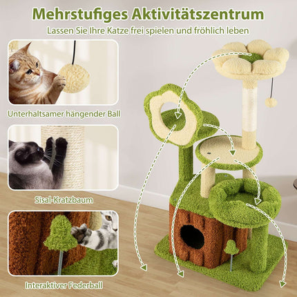 Mehrstufiger Katzenbaum mit Sisal-Kratzbaum, Grün