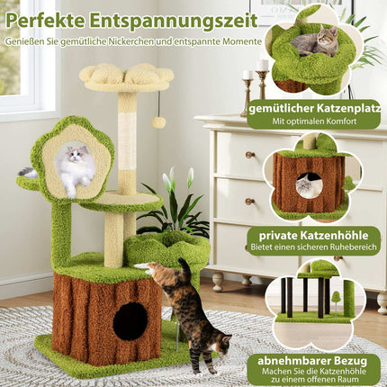 Mehrstufiger Katzenbaum mit Sisal-Kratzbaum, Grün