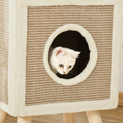 Cat cave with scratching board and play balls - coffee