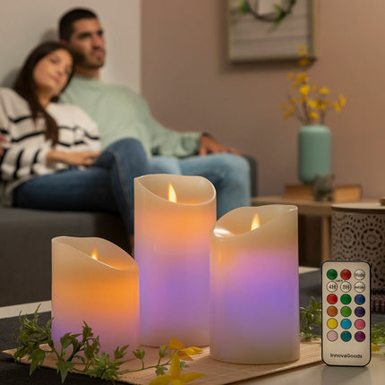LED svíčky s efektem plamene barevné s dálkovým ovládáním Lendles InnovaGoods 3 ks