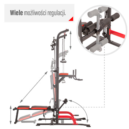 Multifunkční posilovací věž s hrazdou a bradly