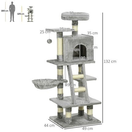 Kočičí strom s houpací sítí, domečkem a košíkem pro kočky do 4.5 kg