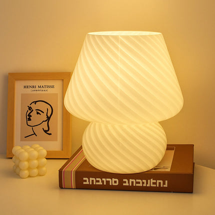 Skleněná stolní lampa ve tvaru houby, LED, 3 barvy světla