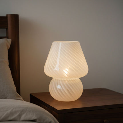 Skleněná stolní lampa ve tvaru houby, LED, 3 barvy světla