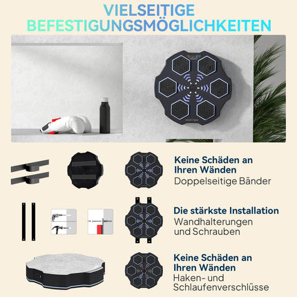 Boxovací stěna s hudbou, Bluetooth, 9 rychlostí, LED displej, černá