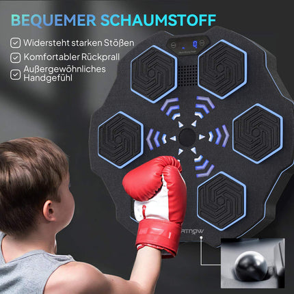 Boxovací stěna s hudbou, Bluetooth, 9 rychlostí, LED displej, černá