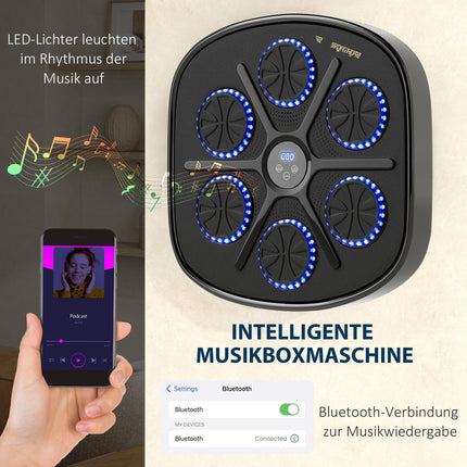 Boxovací stroj s hudbou, elektronický Bluetooth boxovací stroj s LED světly, hudbou, nástěnný boxovací terč pro dospělé, domácí cvičení, černý