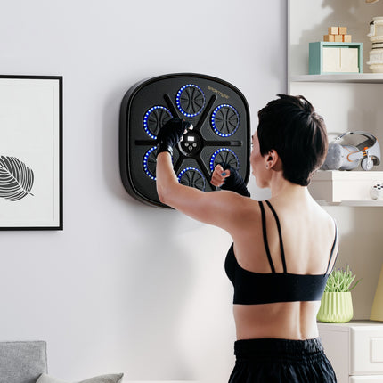 Boxovací stroj s hudbou, elektronický Bluetooth boxovací stroj s LED světly, hudbou, nástěnný boxovací terč pro dospělé, domácí cvičení, černý