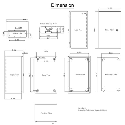 NEMA 4X Steel Electrical Enclosure 20x12x10, IP66 Backplate