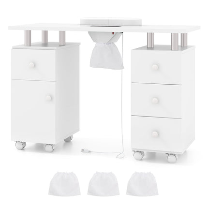 Nail Table with Electric Dust Collector & Storage, White