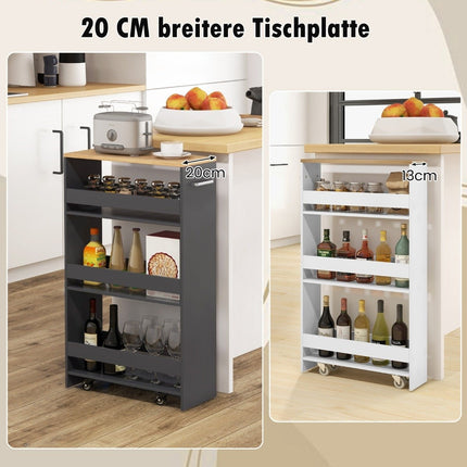 Narrow 4-Tier Kitchen Trolley, 20cm Wide, Grey, on Wheels