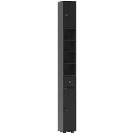 Úzká koupelnová skříňka, výška 180 cm, černá