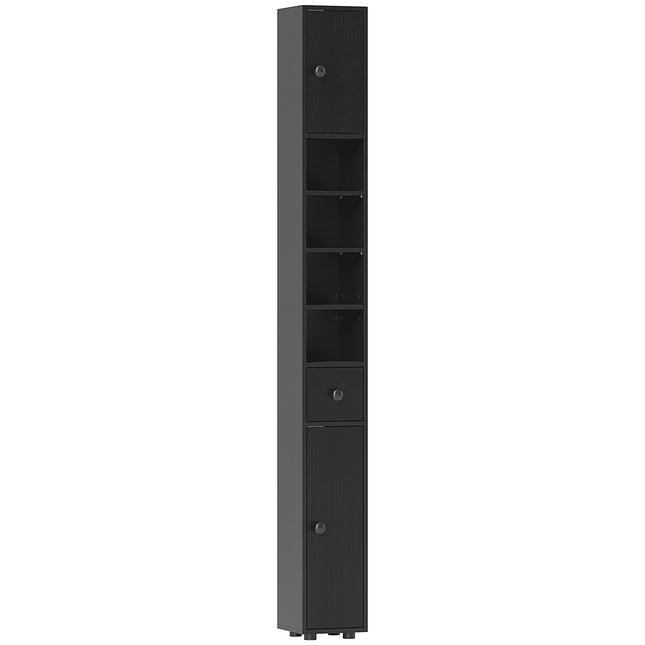 Úzká koupelnová skříňka, výška 180 cm, černá