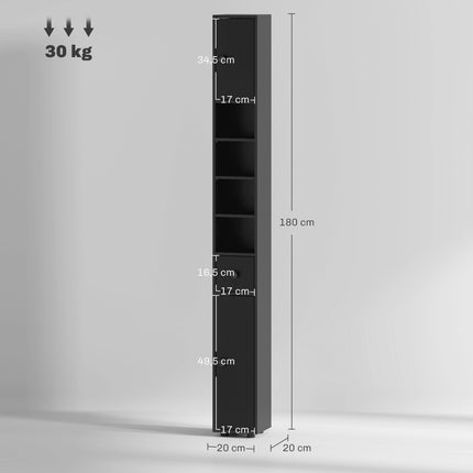 Úzká koupelnová skříňka, výška 180 cm, černá