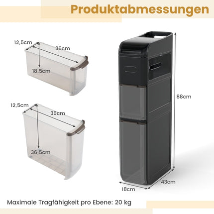 Úzká koupelnová skříňka se 2 zásuvkami, box na kapesníky, černá