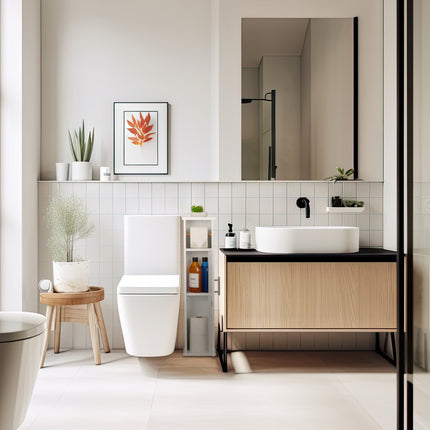 Narrow Bathroom Cabinet with Toilet Paper Holder