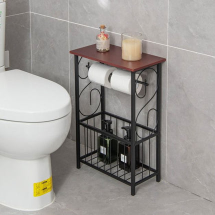 Schmaler Bad-Beistelltisch mit Toilettenpapierhalter, Korb
