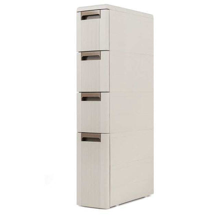 Narrow Beige Storage Cabinet with Drawers and Dividers