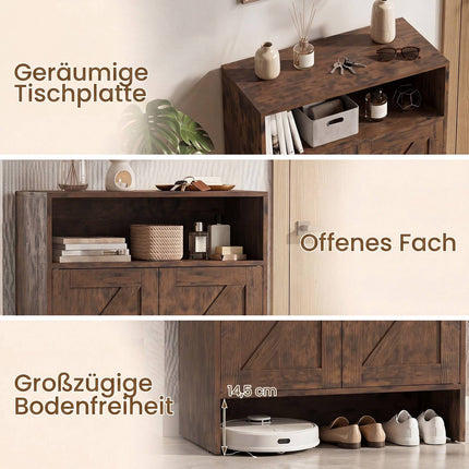 Narrow Brown Shoe Storage Cabinet with Open Shelf