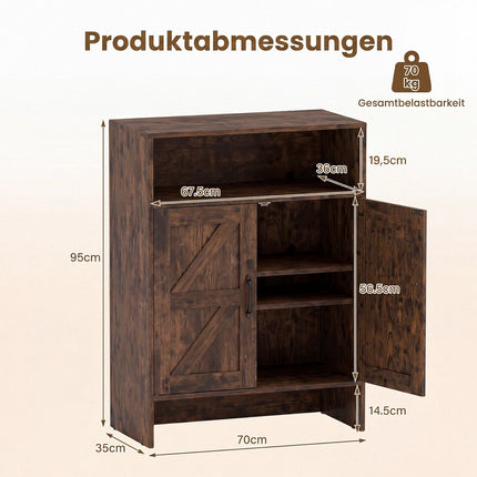 Narrow Brown Shoe Storage Cabinet with Open Shelf