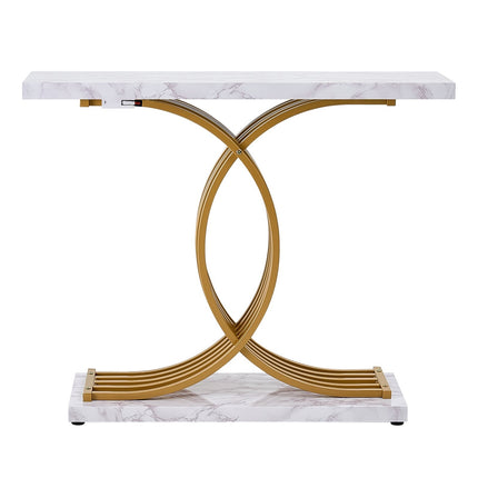Narrow Console Table 39.4 In, Faux Marble Top, Metal Frame