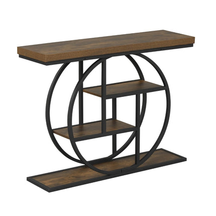Narrow Console Table with 4 Open Shelves, Industrial Style