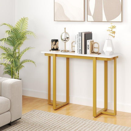 Úzký konzolový stolek s deskou v imitaci mramoru, 107 x 40 cm