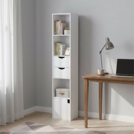 Narrow Freestanding Bookcase with Drawers and Cupboard