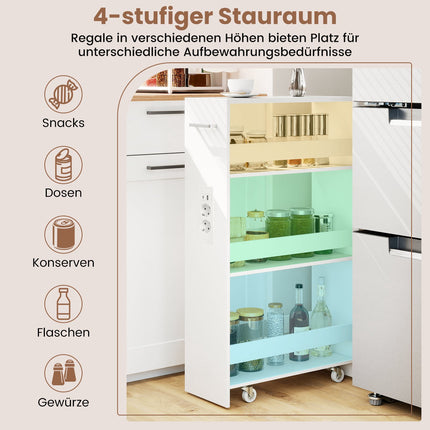 Narrow Rolling Storage Cart, 4-Tier with Charging Station