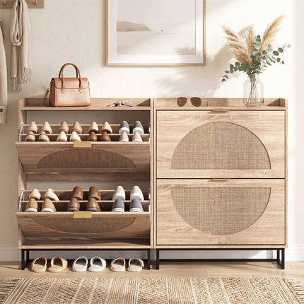 Narrow Shoe Storage Cabinet with Flip Drawers, Adjustable Shelves