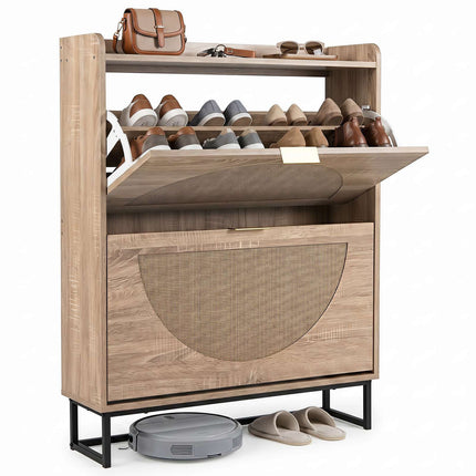 Narrow Shoe Storage Cabinet with Flip Drawers, Adjustable Shelves