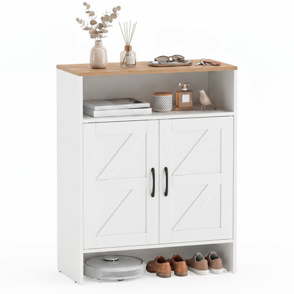 Narrow White Shoe Storage Cabinet with Adjustable Shelves