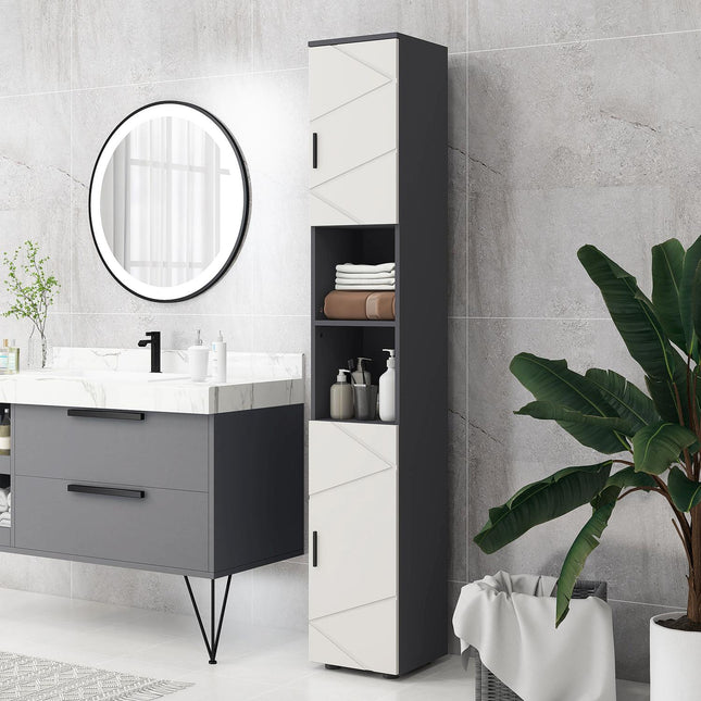 Tall narrow bathroom cabinet - adjustable shelf, gray