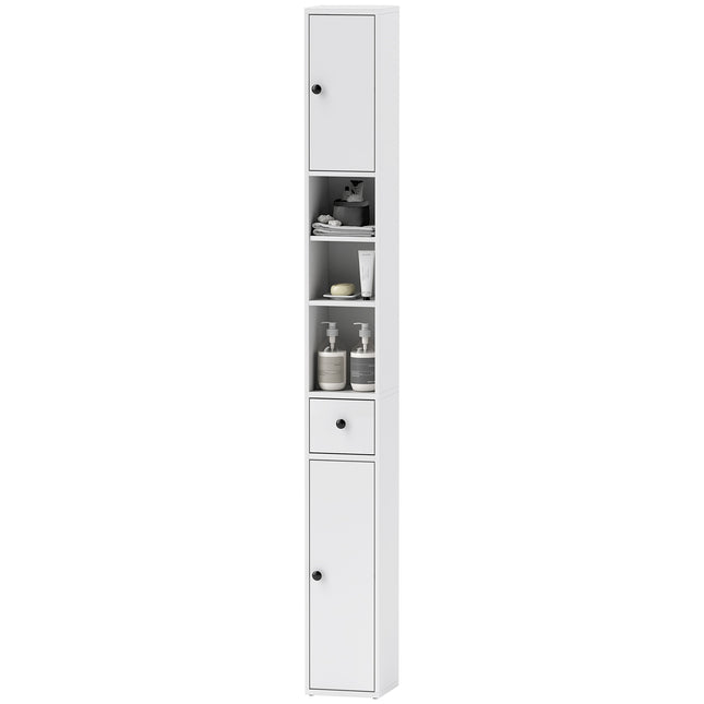Tall narrow bathroom cabinet, adjustable shelf, white