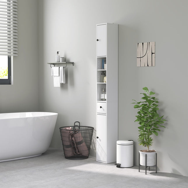 Tall narrow bathroom cabinet, adjustable shelf, white
