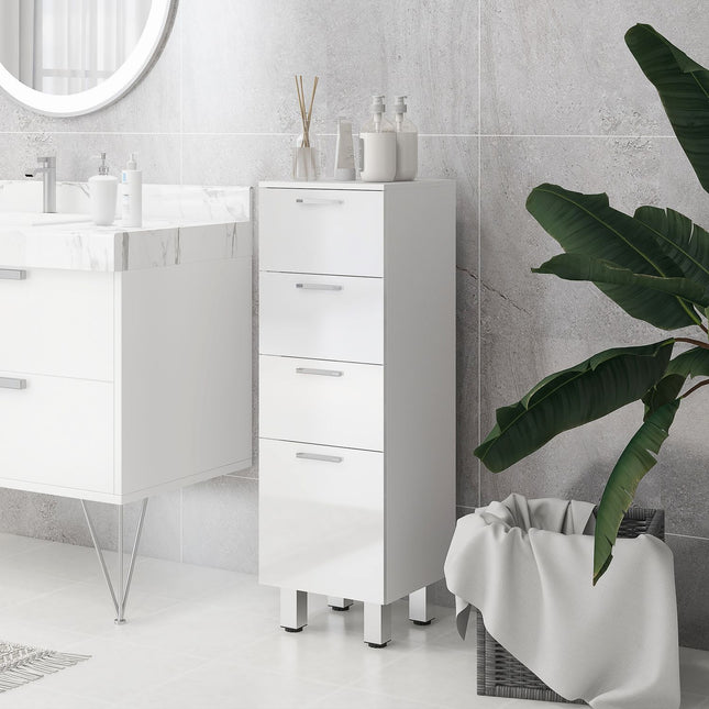 Slim white bathroom cabinet, adjustable shelf & 3 drawers