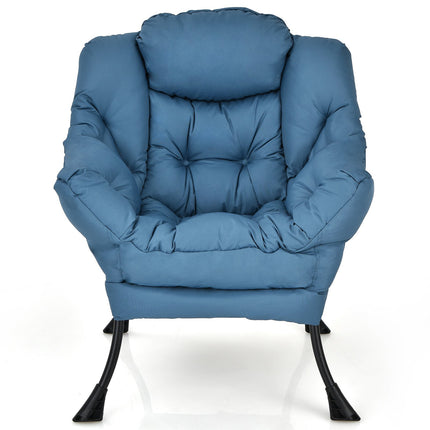 Navy Polyester Lazy Chair with Steel Frame and Side Pocket