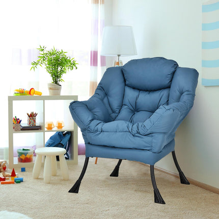 Navy Polyester Lazy Chair with Steel Frame and Side Pocket