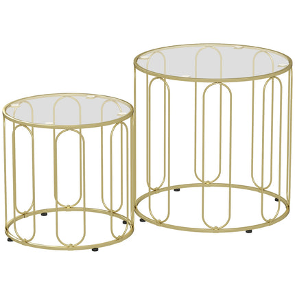 Verschachtelte runde Couchtische, Metallgestell, Glasplatte