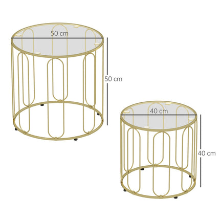 Verschachtelte runde Couchtische, Metallgestell, Glasplatte